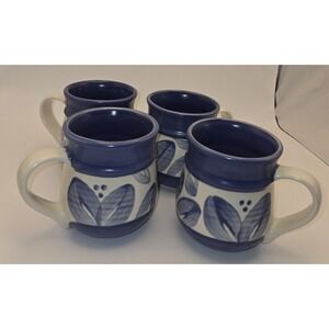 4 Country Blue Mugs Hand Painted Pfaltzgraff Villa Flora